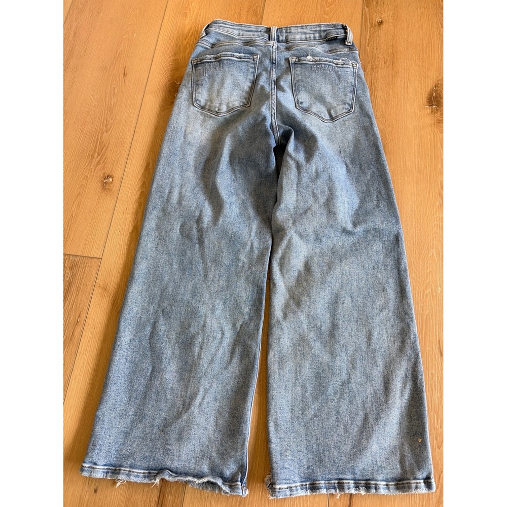 Risen Jeans High Rise Wide Leg Distressed Light Wash Denim RDP5590 Sz 3/26 crop - Picture 7 of 9